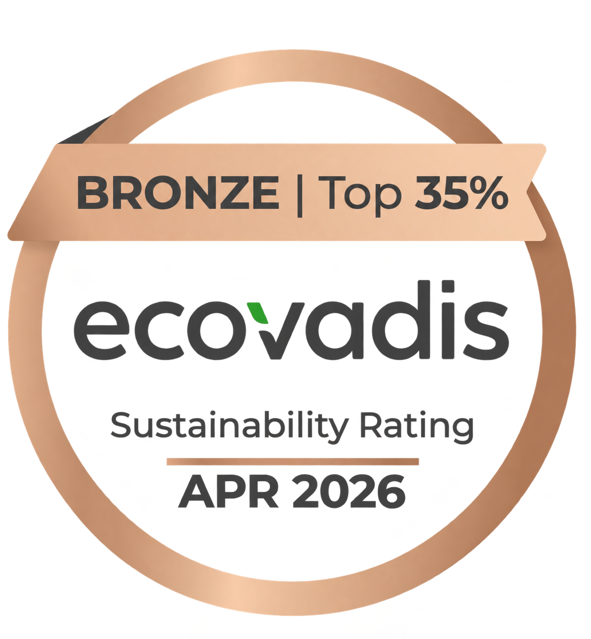 Médaille Bronze EcoVadis, Top 35 %, avril 2026